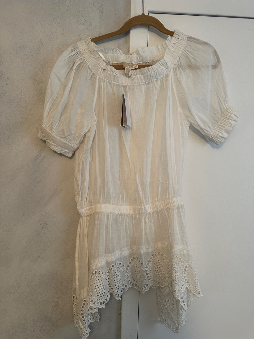 Women's Cream Eyelet Hem Peasant Tunic